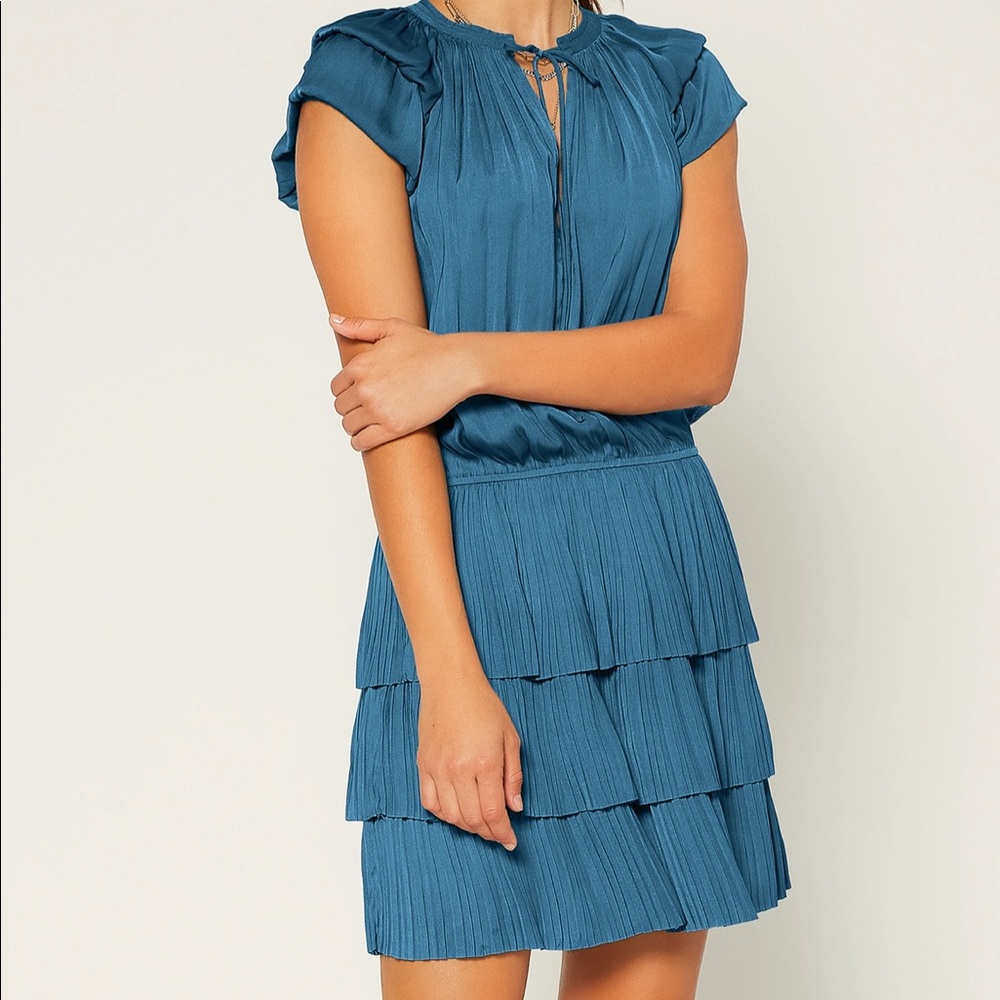 Current Air pleated tiered turquoise mini dress